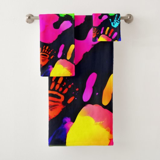 Levendige Neon Handafdruk Kunst Bad Handdoek (Insitu)