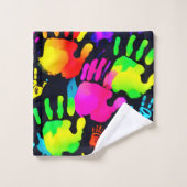 Levendige Neon Handafdruk Kunst Bad Handdoek (Wasdoekje)