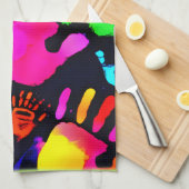 Levendige Neon Handafdruk Kunst Theedoek (Quarter Fold)