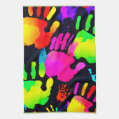 Levendige Neon Handafdruk Kunst Theedoek (Verticaal)