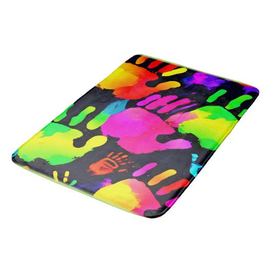 Levendige Neon Handprint Art Badmat (Gekanteld)