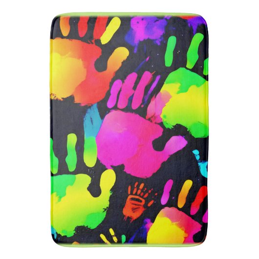 Levendige Neon Handprint Art Badmat (Voorkant Verticaal)