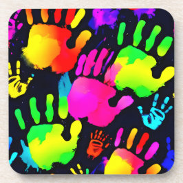 Levendige Neon Handprint Art Bier Onderzetter