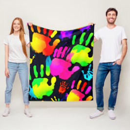 Levendige Neon Handprint Art Fleece Deken