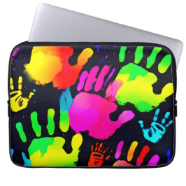 Levendige Neon Handprint Art Laptop Sleeve