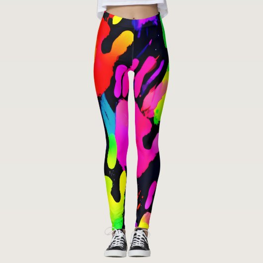 Levendige Neon Handprint Art Leggings (Voorkant)