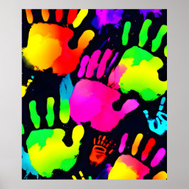 Levendige Neon Handprint Art Poster