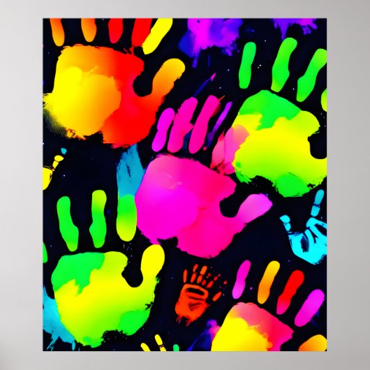 Levendige Neon Handprint Art Poster (Voorkant)