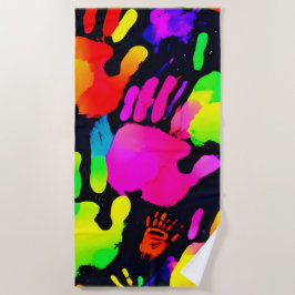 Levendige Neon Handprint Art Strandlaken