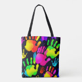 Levendige Neon Handprint Art Tote Bag (Achterkant)