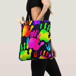 Levendige Neon Handprint Art Tote Bag