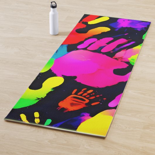 Levendige Neon Handprint Art Yogamat (In situ)