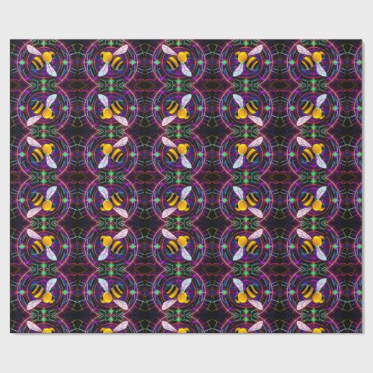 Levendige Neon Honingbij met Abstract Patroon Cadeaupapier (Vlak)