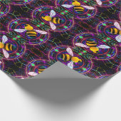 Levendige Neon Honingbij met Abstract Patroon Cadeaupapier (Hoek)