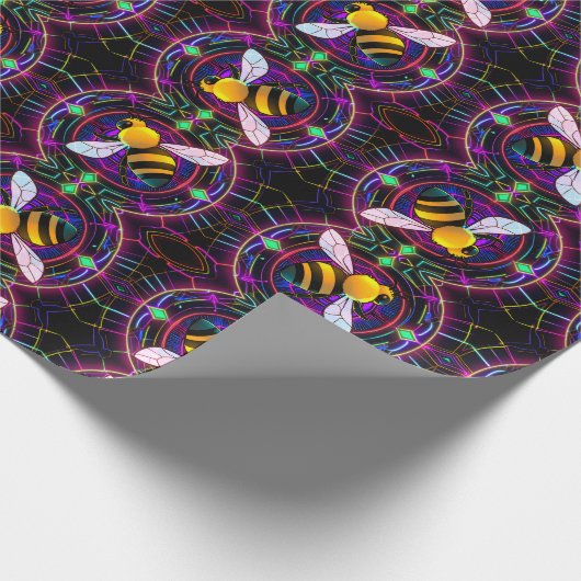 Levendige Neon Honingbij met Abstract Patroon Cadeaupapier (Hoek)