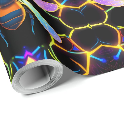 Levendige Neon Honingbij met Abstracte zeshoekige Cadeaupapier (Rol Hoek)