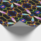 Levendige Neon Honingbij met Abstracte zeshoekige Cadeaupapier (Hoek)