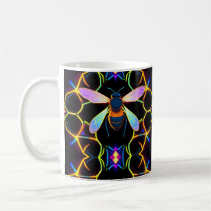 Levendige Neon Honingbij met Abstracte zeshoekige Koffiemok