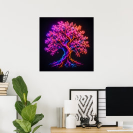 Levendige Neon Kersenbloesem Boom met Elektrische  Poster