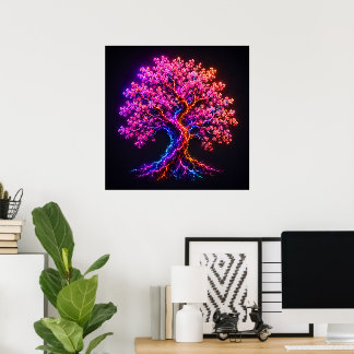 Levendige Neon Kersenbloesem Boom met Elektrische Poster