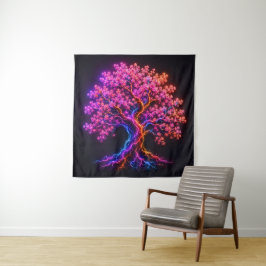 Levendige Neon Kersenbloesem Boom met Elektrische  Wandkleed