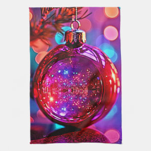 Levendige Neon Kerst Ornament Ontwerp Theedoek