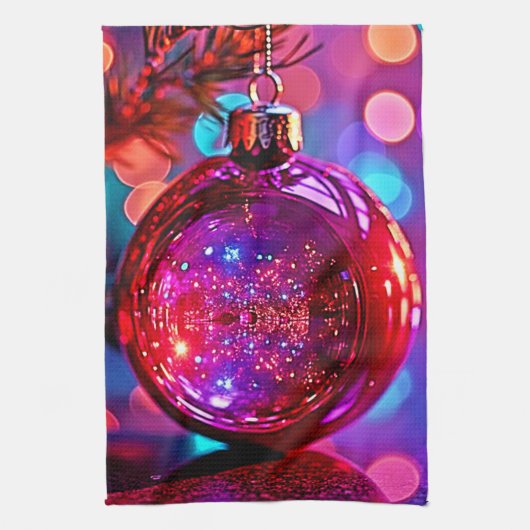 Levendige Neon Kerst Ornament Ontwerp Theedoek (Verticaal)