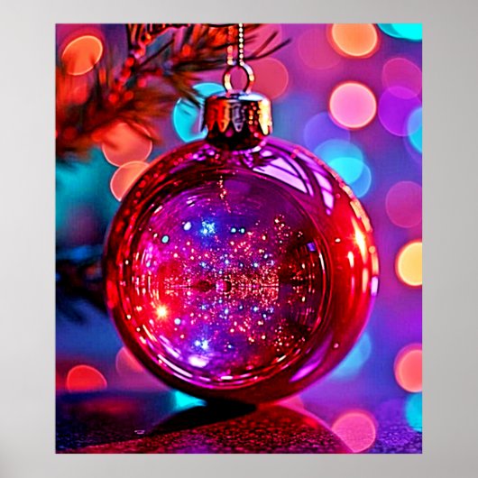 Levendige Neon Kerstbal Ontwerp Poster (Voorkant)
