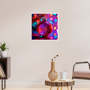 Levendige Neon Kerstbal Ontwerp Poster