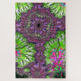 Levendige Neon Kleurrijke Trippy Groovy Fractale K Legpuzzel