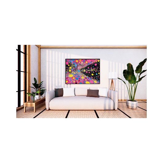 Levendige Neon Kosmische Stippen Abstract Ruimteon Foto Afdruk