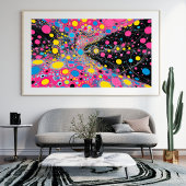 Levendige Neon Kosmische Stippen Abstract Ruimteon Foto Afdruk