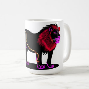 Levendige Neon Leeuw Illustratie met Levendig Mage Koffiemok