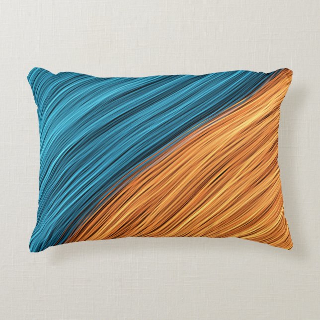 Levendige Neon Lichtstrengen van Blauw en Oranje Accent Kussen (Voorkant)