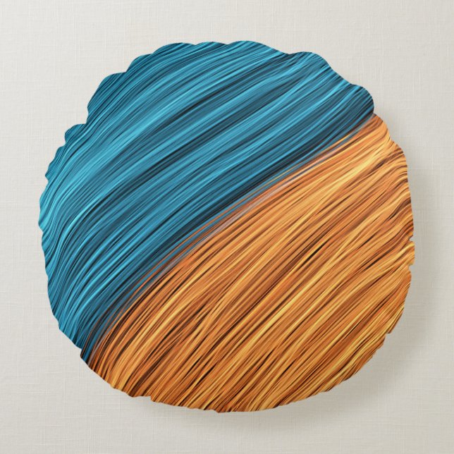 Levendige Neon Lichtstrengen van Blauw en Oranje Rond Kussen (Voorkant)
