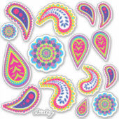 Levendige neon moderne Paisley & Mandalas Sticker (Voorkant)