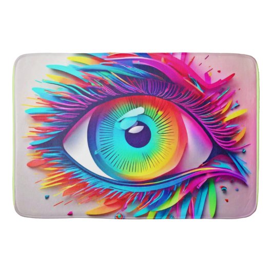 Levendige Neon Oog Abstracte Kunst Badmat (Voorkant)