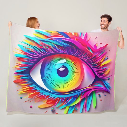 Levendige Neon Oog Abstracte Kunst Fleece Deken (In situ)
