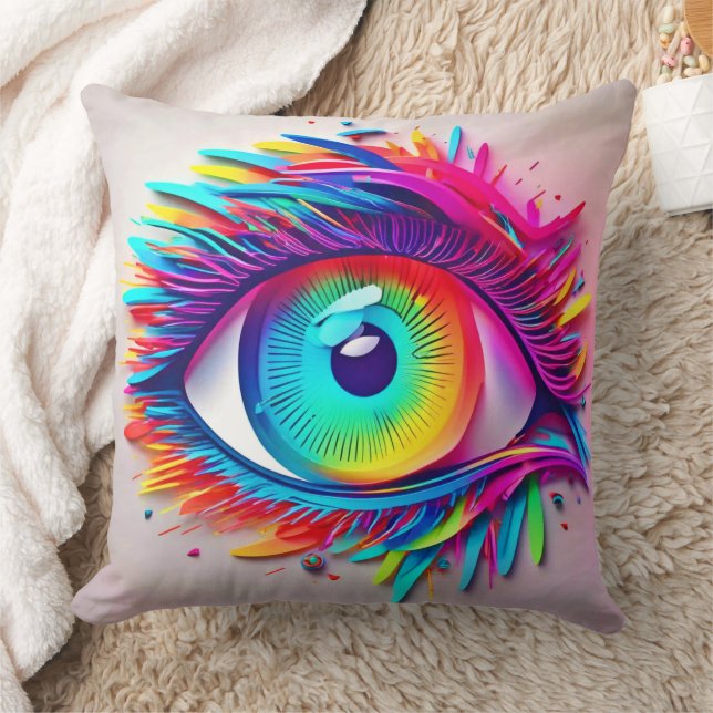Levendige Neon Oog Abstracte Kunst Kussen (Deken)