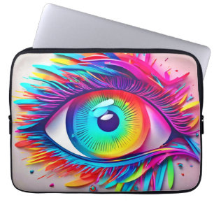 Levendige Neon Oog Abstracte Kunst Laptop Sleeve
