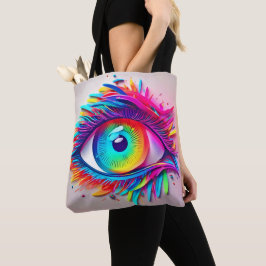 Levendige Neon Oog Abstracte Kunst Tote Bag
