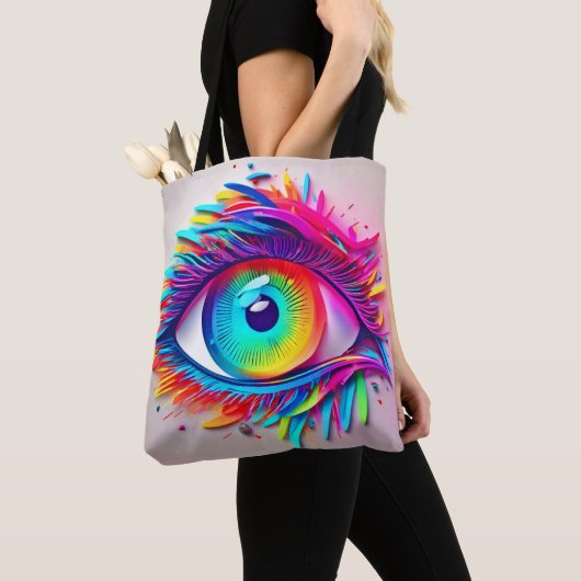 Levendige Neon Oog Abstracte Kunst Tote Bag (Dichtbij)