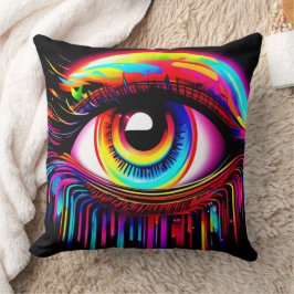 Levendige Neon Oog met Smeltende Kleuren Kussen