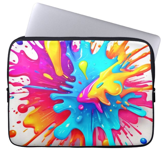 Levendige Neon Paint Splash Art Laptop Sleeve (Voorkant)