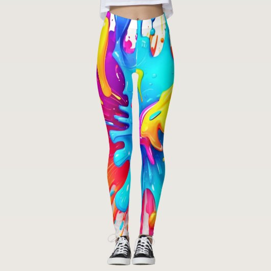 Levendige Neon Paint Splash Art Leggings (Voorkant)