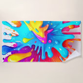 Levendige Neon Paint Splash Art Strandlaken (Voorkant)