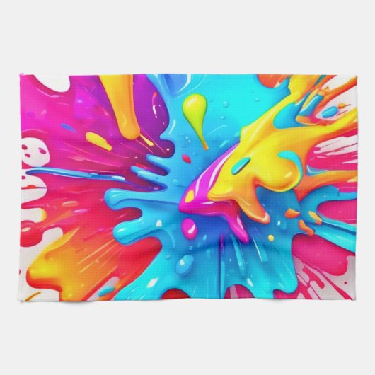 Levendige Neon Paint Splash Art Theedoek (Horizontaal)