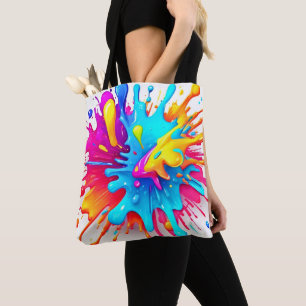 Levendige Neon Paint Splash Art Tote Bag