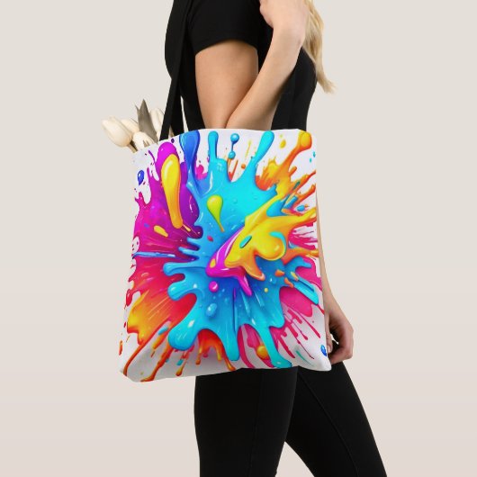 Levendige Neon Paint Splash Art Tote Bag (Dichtbij)