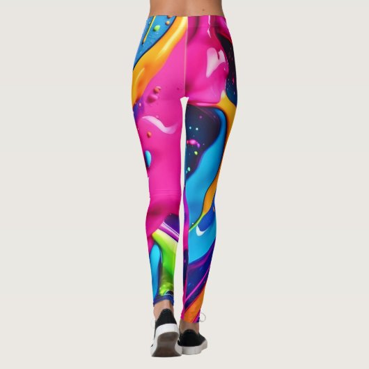 Levendige Neon Paint Splatter Abstract Leggings (Achterkant)